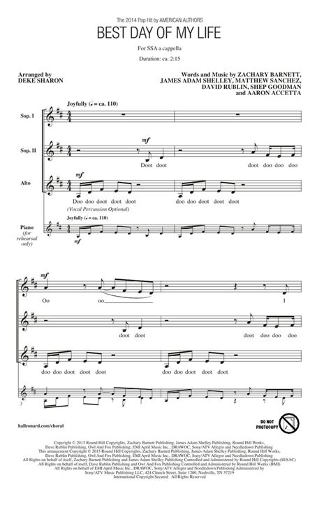 American Authors Best Day Of My Life Arr Deke Sharon Sheet Music