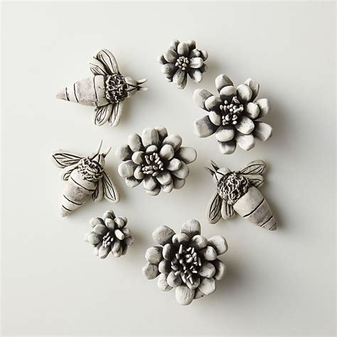 Set of 8 Bees and Blooms by Jenifer Thoem (Ceramic Wall Sculpture ...