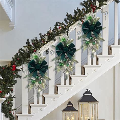 Scceatti Christmas Swag With Lights 18” Teardrop Stair Window Door Swags Garland