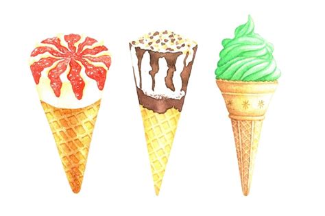 Premium Vector Watercolor Ice Cream Cones Collection Premium Vactor