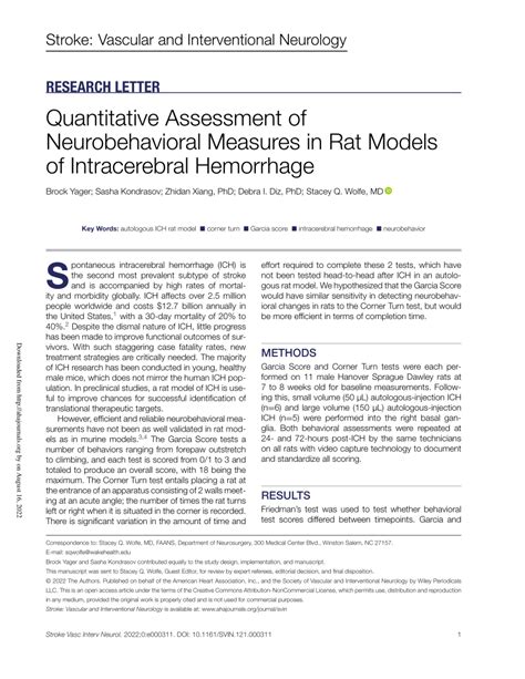 PDF Quantitative Assessment Of Neurobehavioral Measures In Rat Models