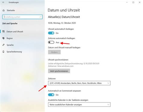 So ändern Sie Zeitzone in Windows 10