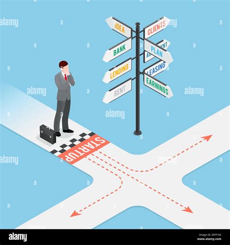 Business Startup Composition With Directions Symbols On Blue Background