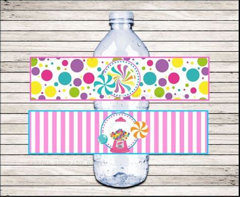 Candy Water Bottle Label Instant Download Sweets Birthday Bottle Labels Candyland Party Water