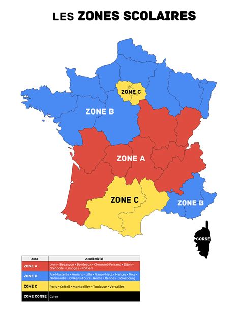 Carte Des Zones Scolaires 2025 A B C Corse Outremer