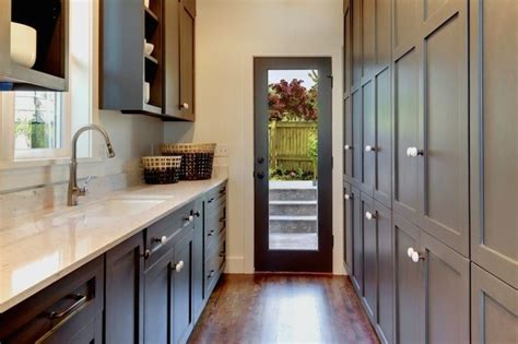 Galley Butler S Pantry Features Floor To Ceiling Dark Gray Shaker