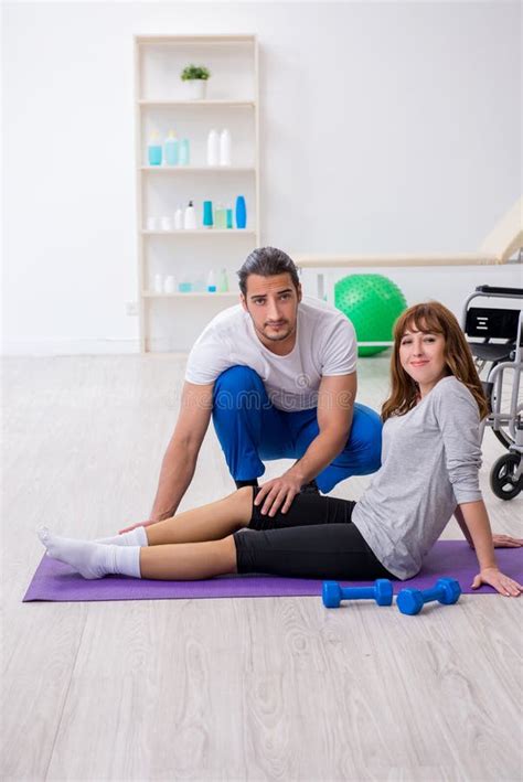 Leg Injured Woman Doing Sport Exercises with Personal Coach Stock Image - Image of ligaments ...