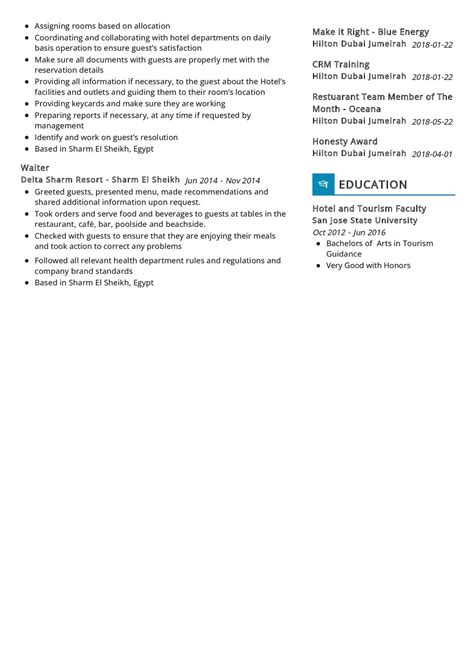 Hospitality Cv Sample In Resumekraft