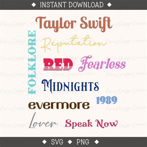 Taylor Swift Album Titles Digital Download PNG SVG Graphic, Taylor ...