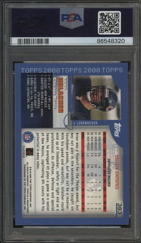 2000 Topps Collection 383 Brian Urlacher Bears RC Rookie HOF PSA 10