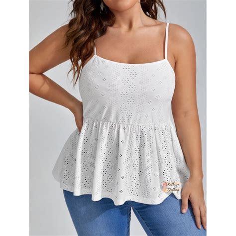 Kathryn Plus Size Eyelet Embroidered Scallop Trim Cami Top