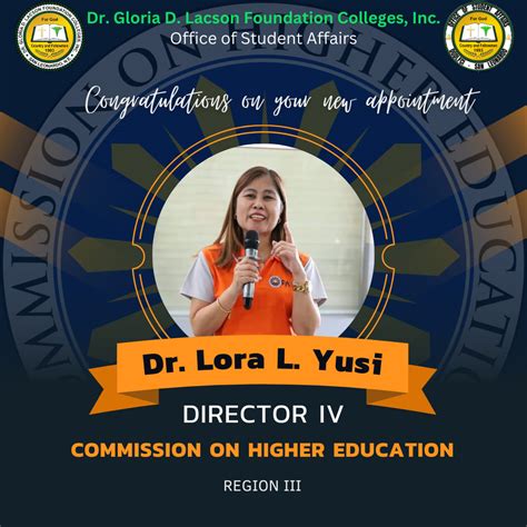 Dr Lora L Yusi Newly Appointed Director IV CHED Gloria Lacson