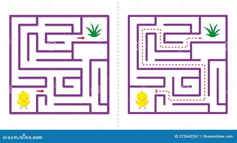 Simple Maze Abstract Game With Answer Help Chicken Find Grass Stock