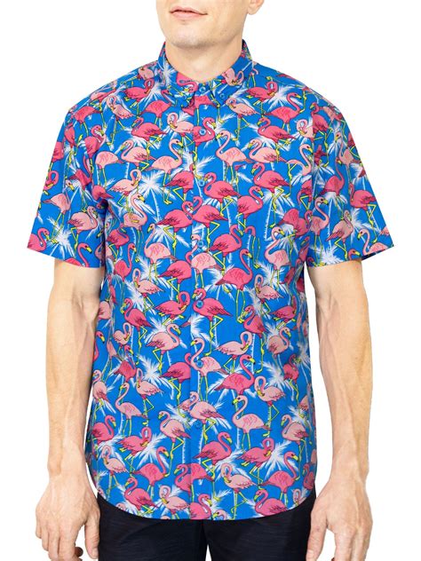 Visive Mens Big And Tall Short Sleeve Button Shirt Printed Flamingo