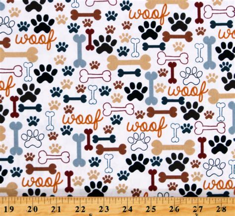 Cotton Dogs Pets Puppies Paw Prints Bones Woof Animals Cream Cotton