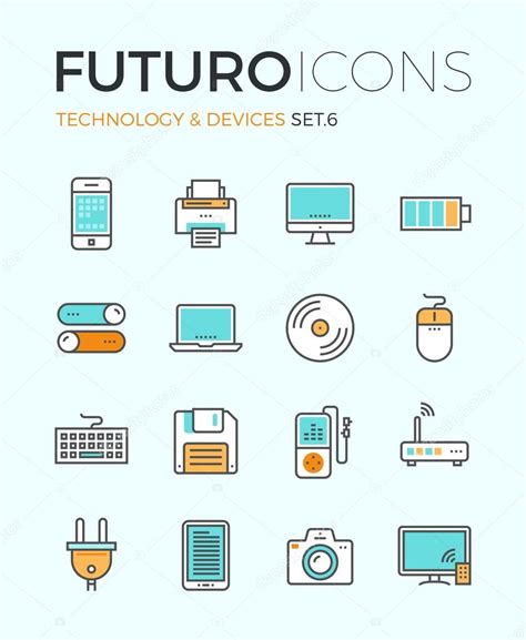 Dispositivos tecnológicos futuros iconos de línea vector gráfico