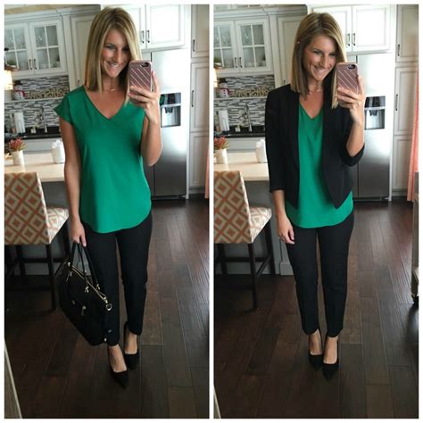 Black And Green Casual Work Attire Work Outfits Women Business Casual Outfits