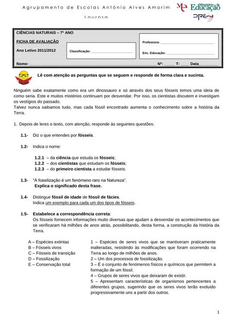 PDF 7º ANO FICHA DE AVALIAÇÃO PDF fileCIÊNCIAS NATURAIS 7º ANO