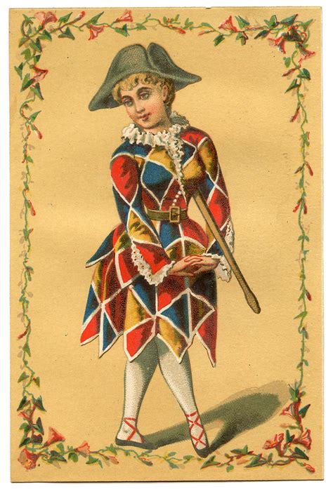 Vintage Image - Harlequin Clown Girl - Mardi Gras - The Graphics Fairy