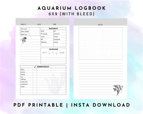 Printable Aquarium Log Book Aquarium Log Fish Aquarium Log Aquarium