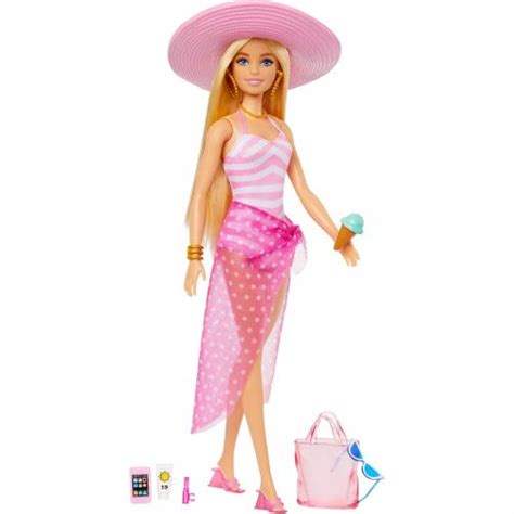 Barbie Doll With Swimsuit And Beach Themed Accessories