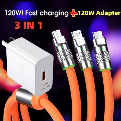 3 IN 1 Zinc Alloy 3 0 Liquid Silicone Metal 120W 6A Quick Charger Cable