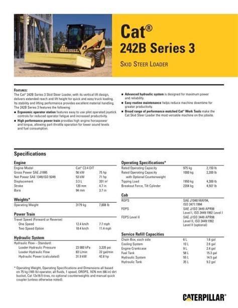 Aehq6124 Cat 242b Series 3 Skid Steer Loader Spec Sheet