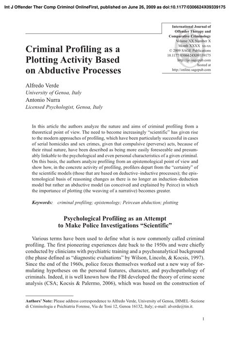 Pdf Criminal Profiling As A Plotting Activity Based On Abductive Processes