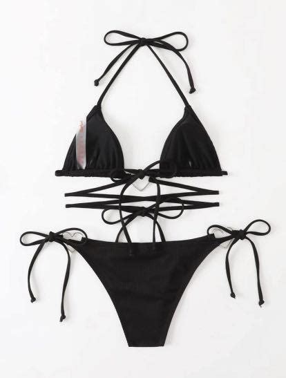 Romwe Starsalign Gemini Heart Ring Linked Triangle Bikini Swimsuit