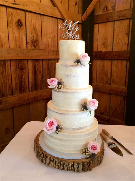 Semi Naked Five Tier Funfetti Wedding Cake With Vanilla Bean