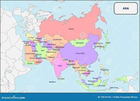 Mapa Político De Asia Con Nombres Ilustración del Vector Imagen 73676142