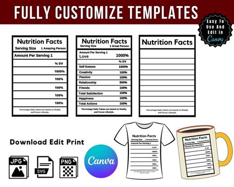 Editable Nutrition Facts Template Canva Party Favor Nutrition Facts Etsy