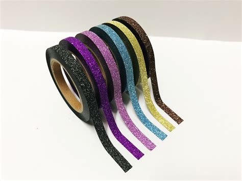 Set Of Thin Glitter Washi Tapes Mm Washi Tape Skinny Etsy Uk