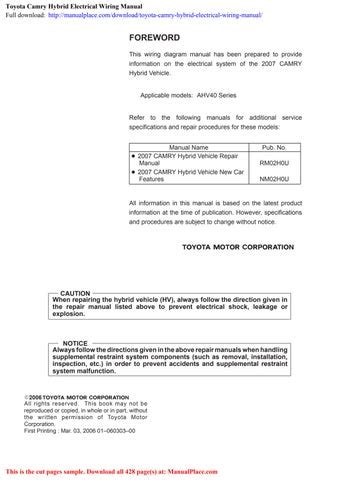 Toyota Camry Hybrid Electrical Wiring Manual By CliftonStuerq Issuu