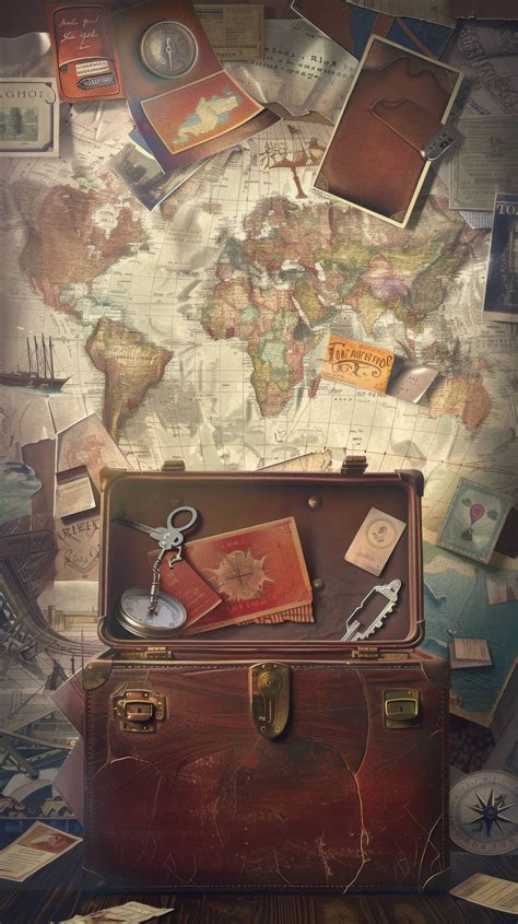 Vintage Travel Suitcase Old World Map Travel Memorabilia Antique