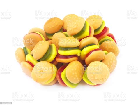 gummy burger candies isolated  white background stock photo