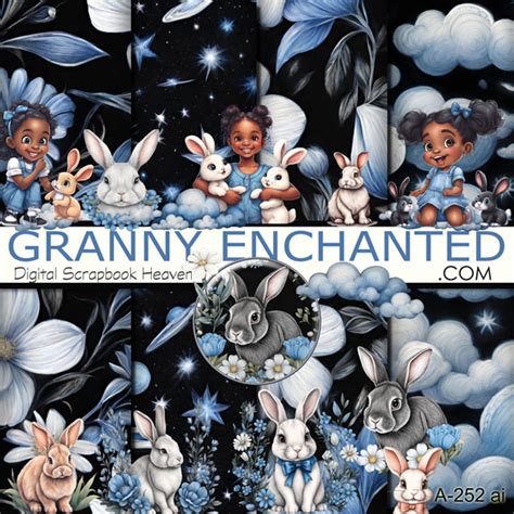 A 252 Ai Bunny On Black Digital Scrapbook Kit Granny Enchanted Designs