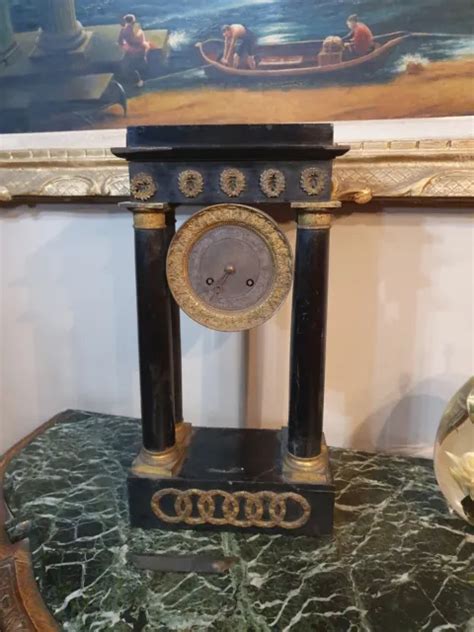 Ancienne Pendule Horloge Portique A Colonne Cartel En Bois Bronze