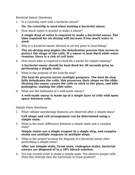 Example Answers To Bacterial Smear And Simple Stain Questions