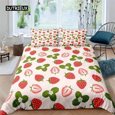 Strawberry Duvet Cover Set Girl King Size Comforter Cover Set Red