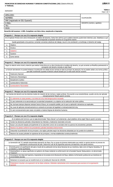 Tema Er Parcial Uba Xxi Principios De Derechos Humanos