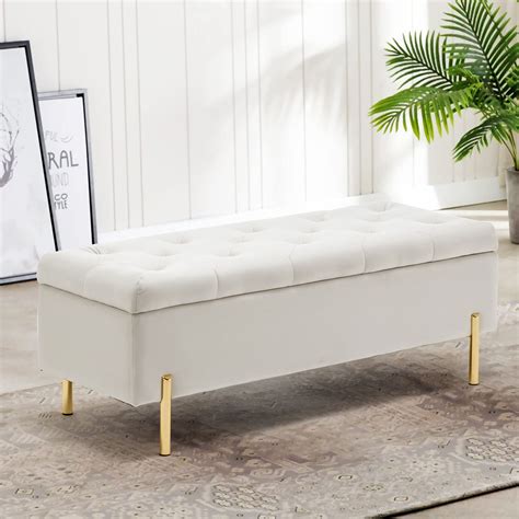 Apeaka Storage Bench Velvet Upholstered Tufted Settee Bench For Bedroom