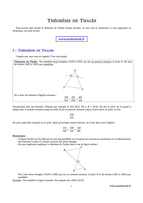 Th Or Me De Thal S Cours Pdf Imprimer Maths Me