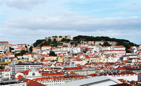 Aerial View of a Part of Lisbon : that of the Castle. Stock Image - Image of houses, portuguese ...