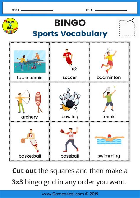 Sports Bingo Worksheet Esl Worksheets For Beginners Esl Worksheets For Beginners Vocabulary