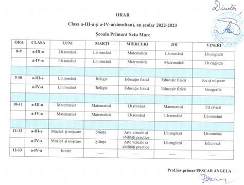 Orarul Coalii Gimnaziale Secusigiu Pentru Anul Colar