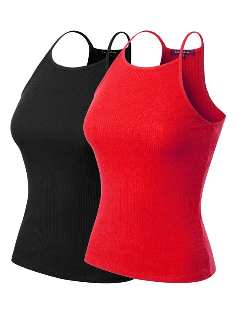 Mixmatchy Womens 2 Pack Simple Casual Basic Active High Neck Ribbed Tank Top