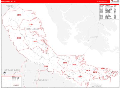 Middlesex County, VA Zip Code Wall Map Red Line Style by MarketMAPS ...