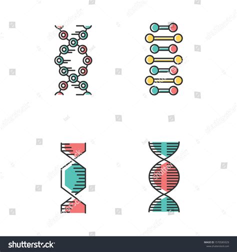 Dna Spiral Chains Color Icons Set Stock Vector Royalty Free