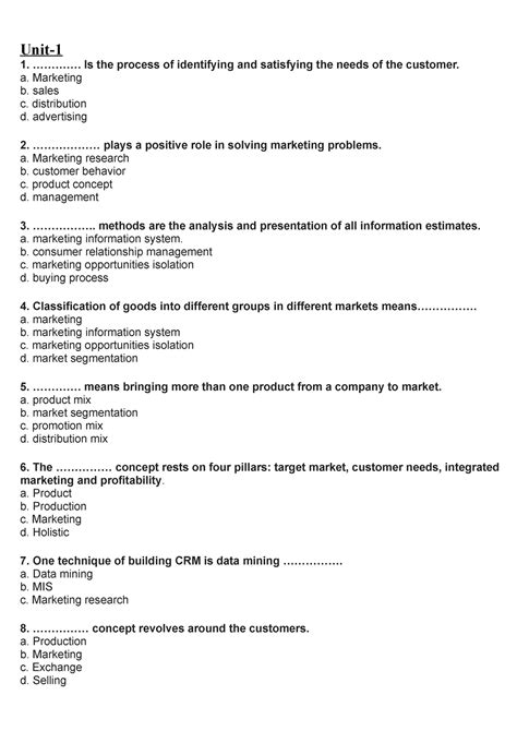 Marketing Management Mcqs Unit 1 Is The Process Of